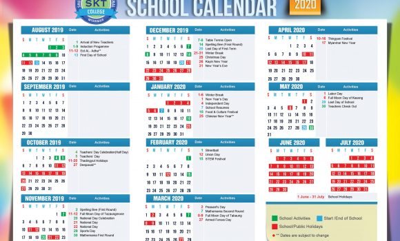 SKT International College: School Calendar