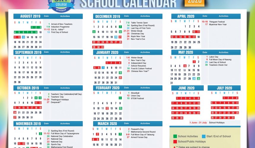 SKT International College: School Calendar SKT International College: School Calendar