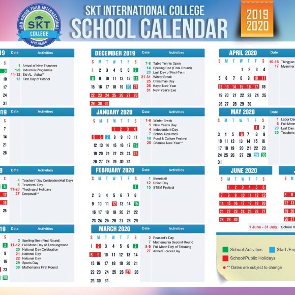 SKT International College: School Calendar